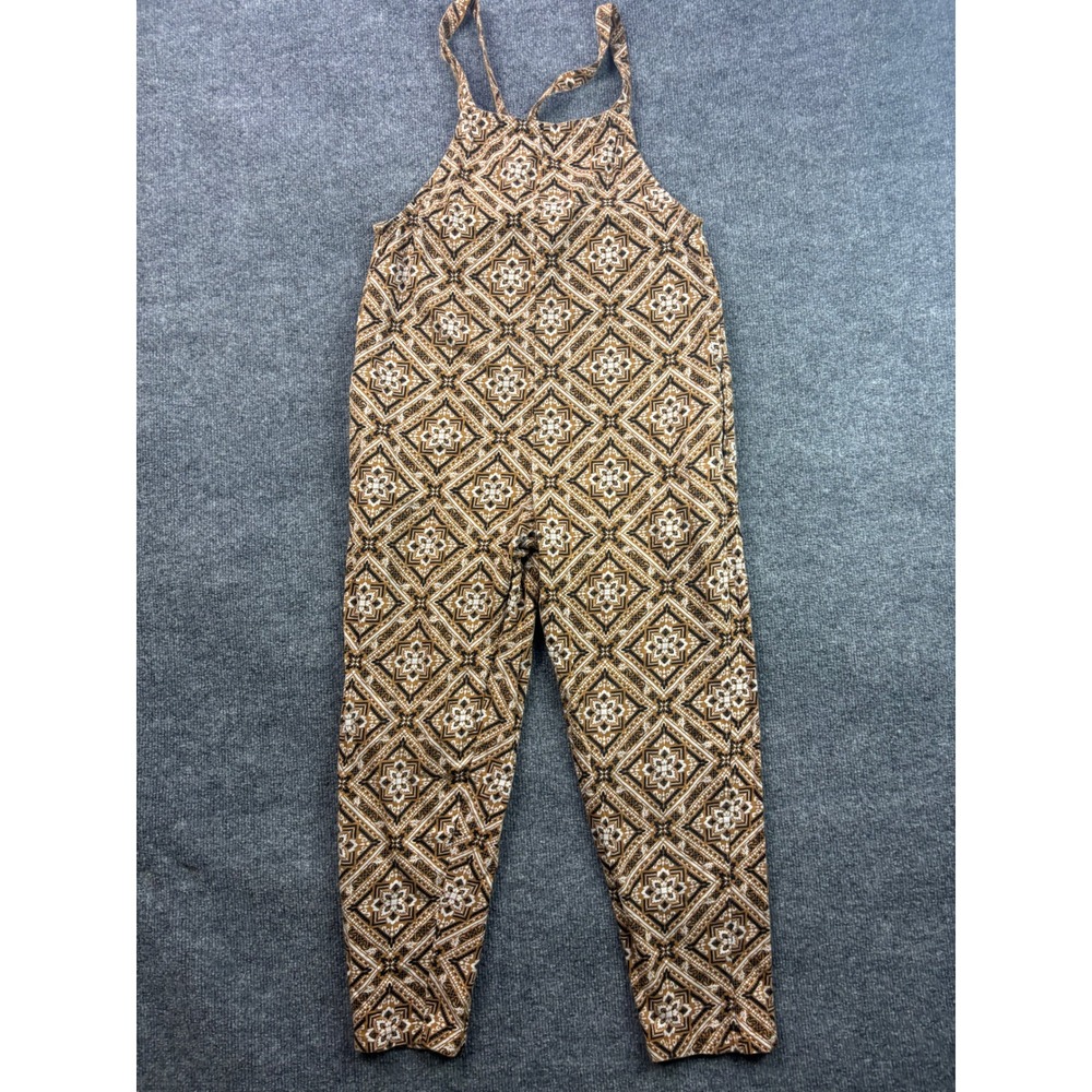 Known Supply Jumpsuit Womens XS Brown Medallion Geometric Sleeveless Pocket